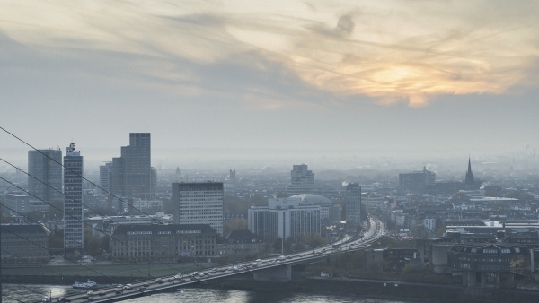 duesseldorf cityscape at sunset north