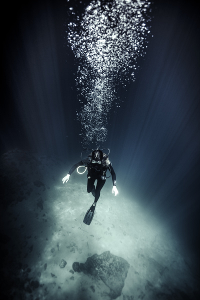 high angle underwater view of diver