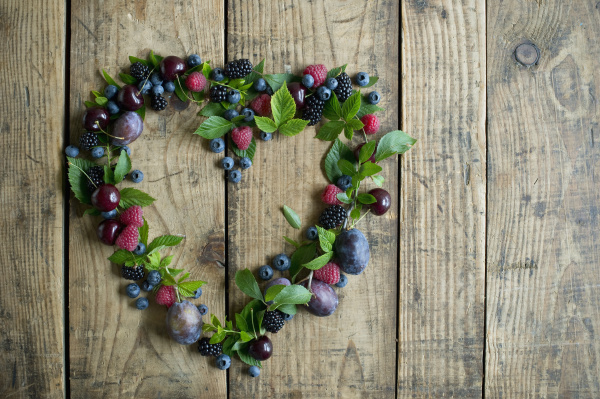 heart shape made of fresh berries
