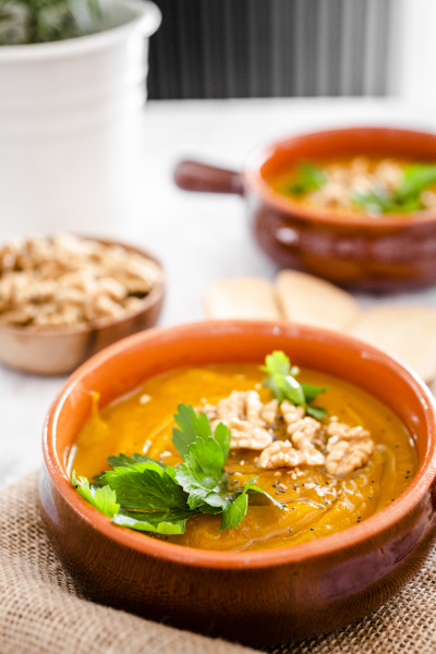pumpkin soup with walnuts and parsley
