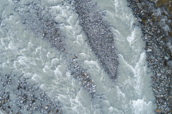 drone view of orlegna river flowing