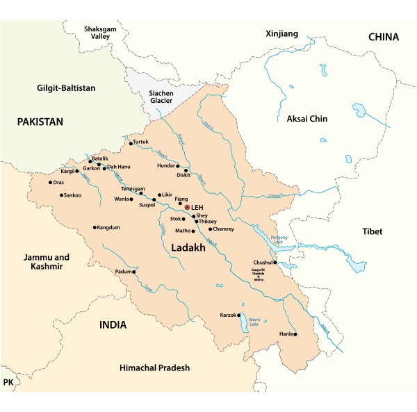 vector map of Indian Union Territory of Ladakh India - Stock image ...