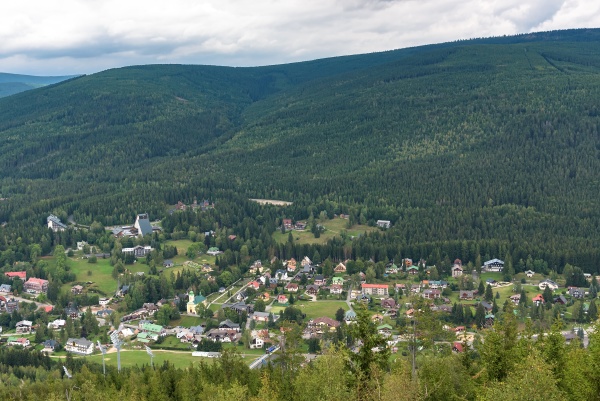 aerial view of harrachov town in