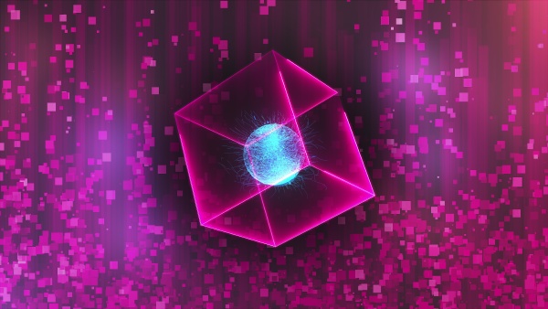 neon cube with data center in