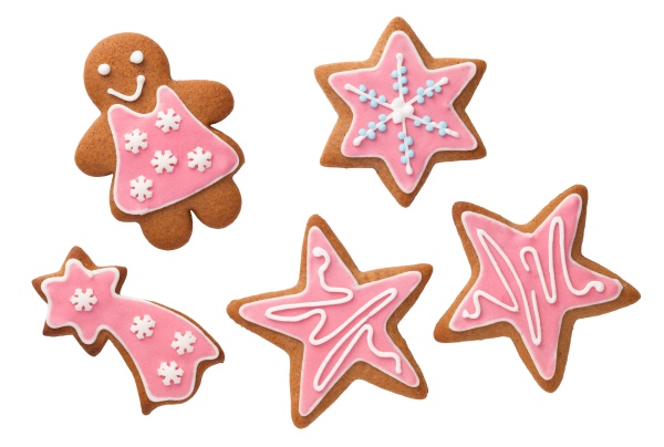 christmas gingerbread cookies with pink icing