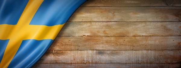 swedish flag on vintage wood wall
