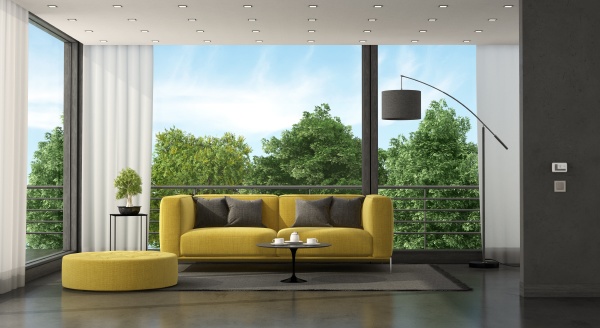 gray and yellow modern living room