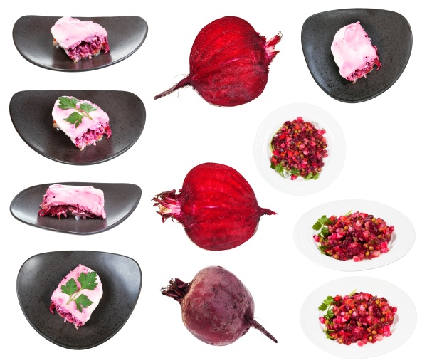 set of russian salads with beet