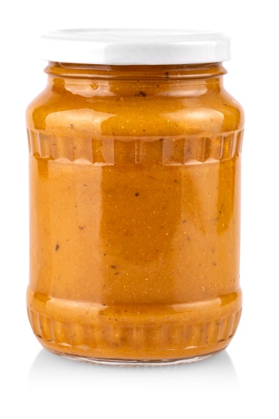 glass jar with squash caviar on