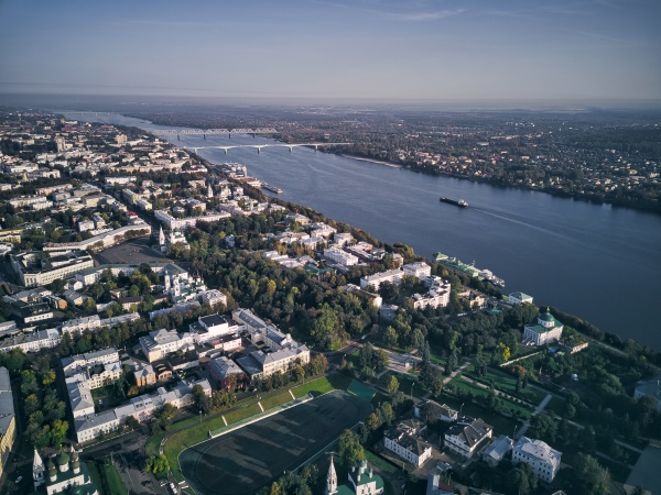 aerial view of volga river with