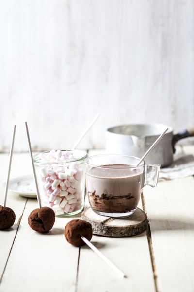 hot chocolate with truffles and marshmallows