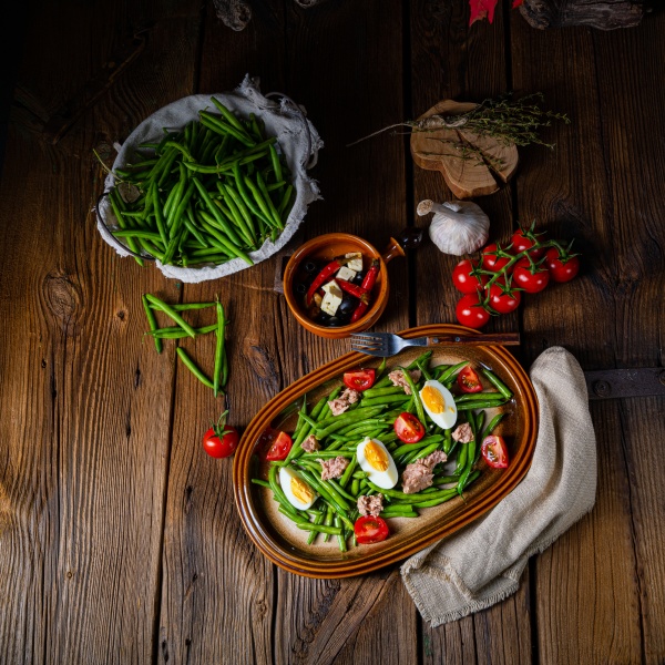 rustic green bean salad with egg