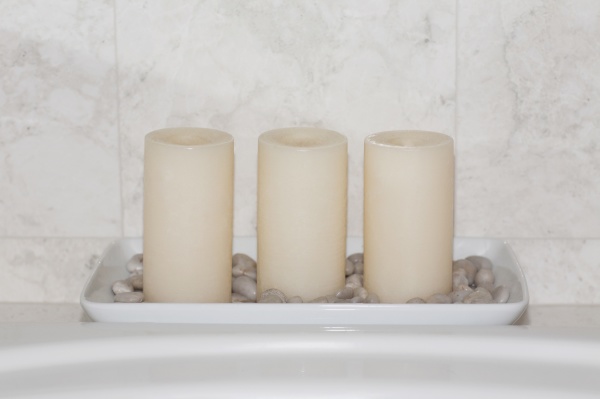 candles on a bathroom sink