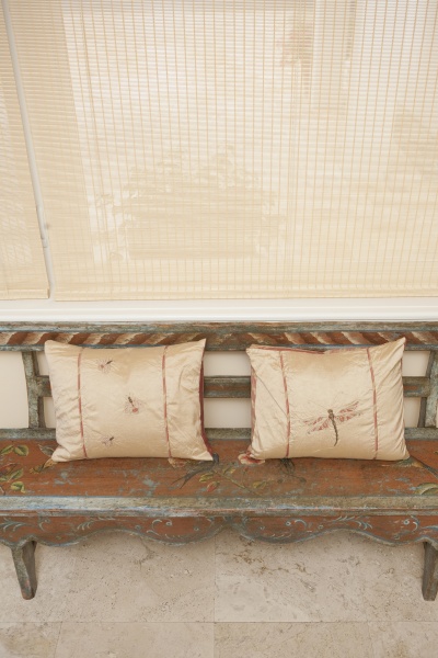 cushions on a bench