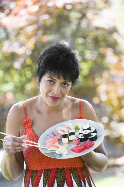 portrait of a mature woman eating