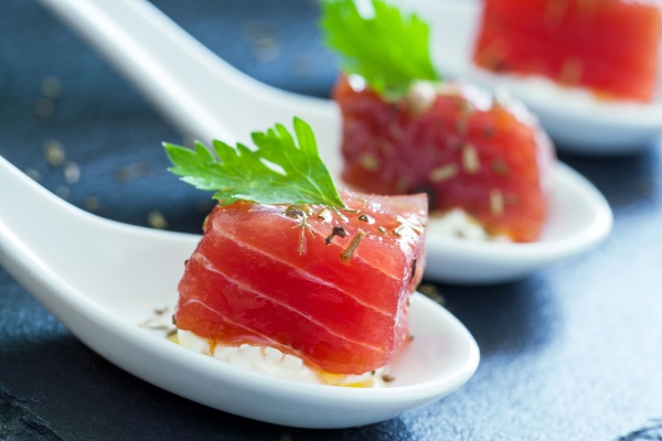 macro close up of tuna morsel