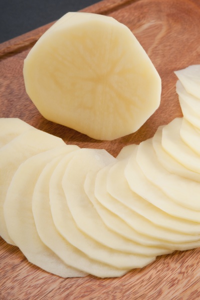 close up of potato slices