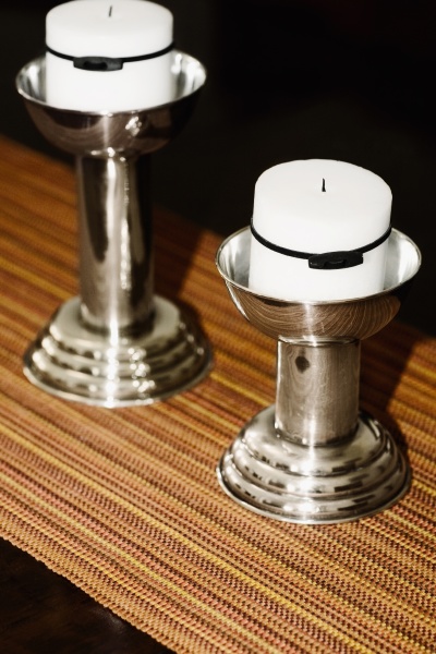 close up of candlestick holders on