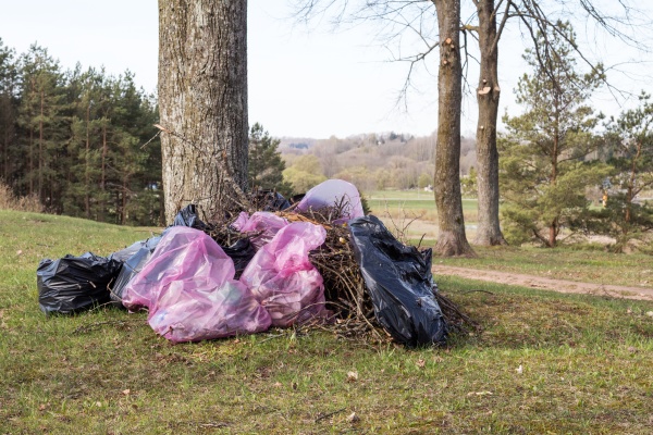 plastic garbage bags in the park