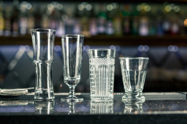 bar counter with empty glasses