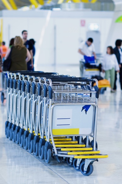 close up of luggage carts at