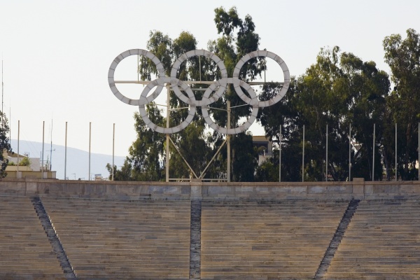 olympic rings in a stadium