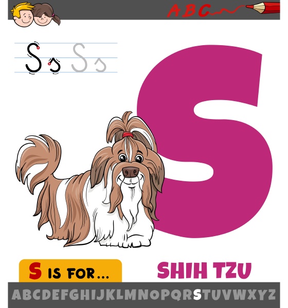 letter s worksheet with cartoon shih