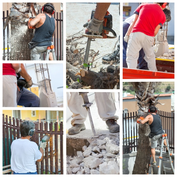 collage of workers at work