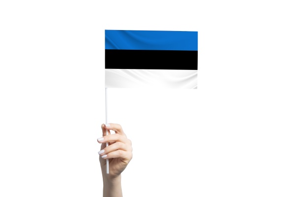 beautiful female hand holding estonia flag