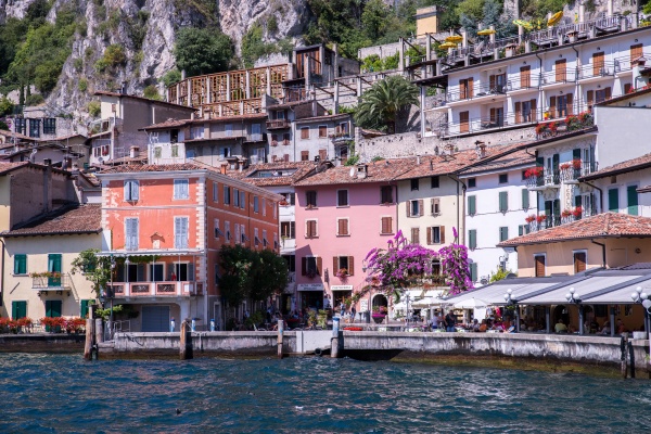 cute idyllic italian village and lake