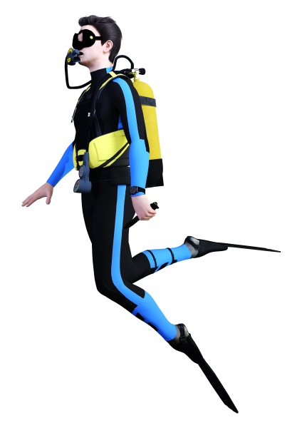3d rendering male diver on white