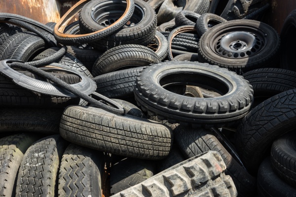 used tyres in a recycling yard