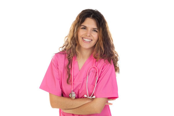 attractive doctor wearing a pink uniform
