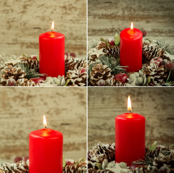 four images with red candle lit