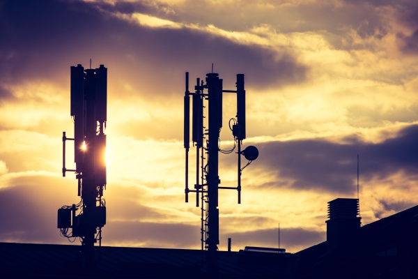 5g and communication tower silhouette
