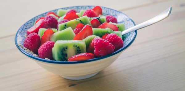 breakfast fruit bowl with strawberries and