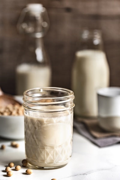 soy milk in mason jar and