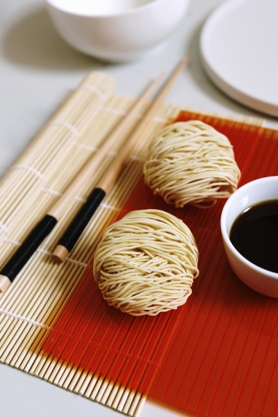 balls of dried noodles with soy