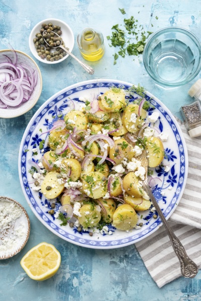 greek potato salad with red onions