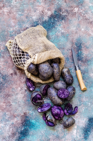 purple potatoes in a bag and