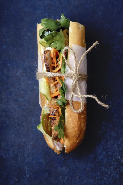 classical banh mi sandwich with grilled