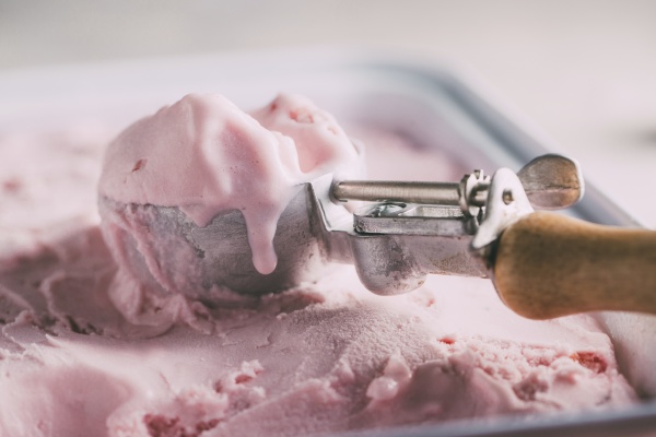 homemade raspberry ice cream with an