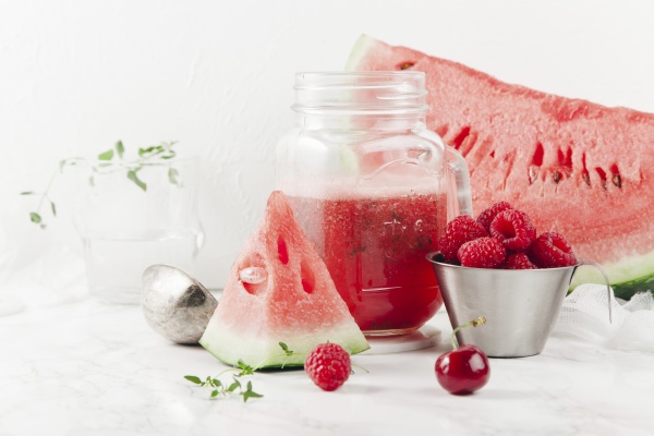 red refreshing watermelon and strawberry lemonade