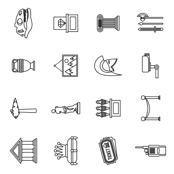museum icons set outline style