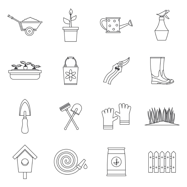 gardening icons set outline style