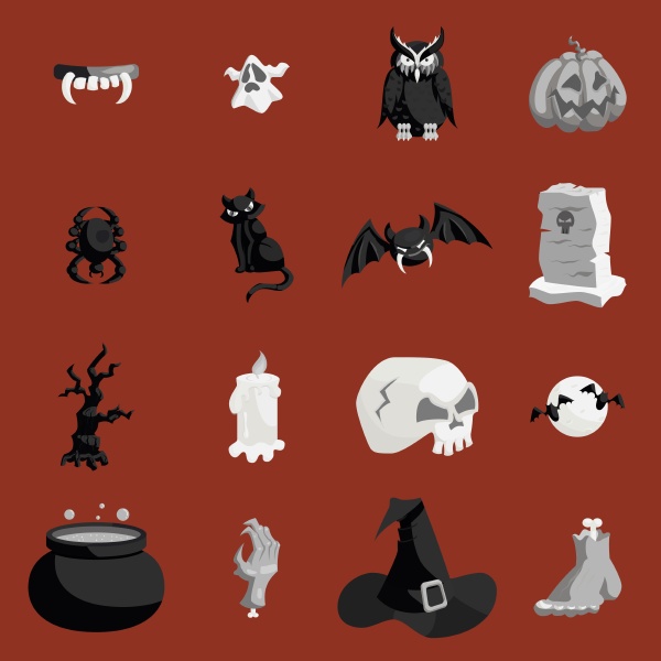 halloween icons set black monochrome