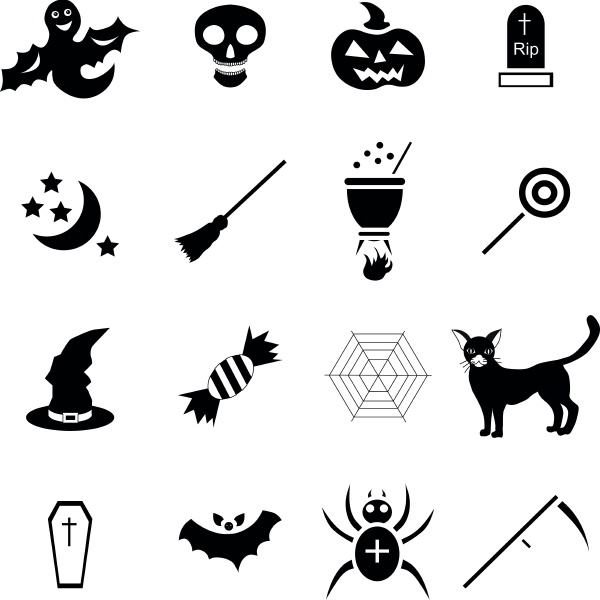 halloween icons set in simple style
