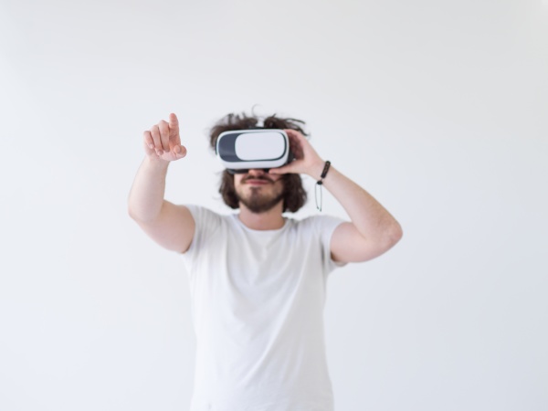 man using headset of virtual reality