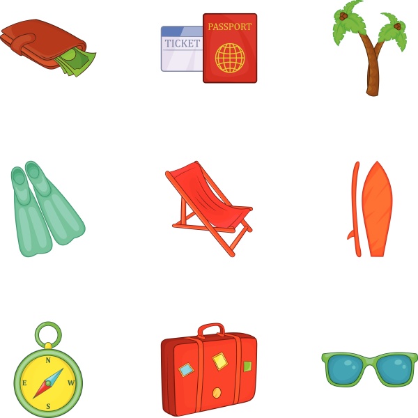 trip to sea icons set