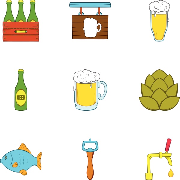 barley drink icons set cartoon